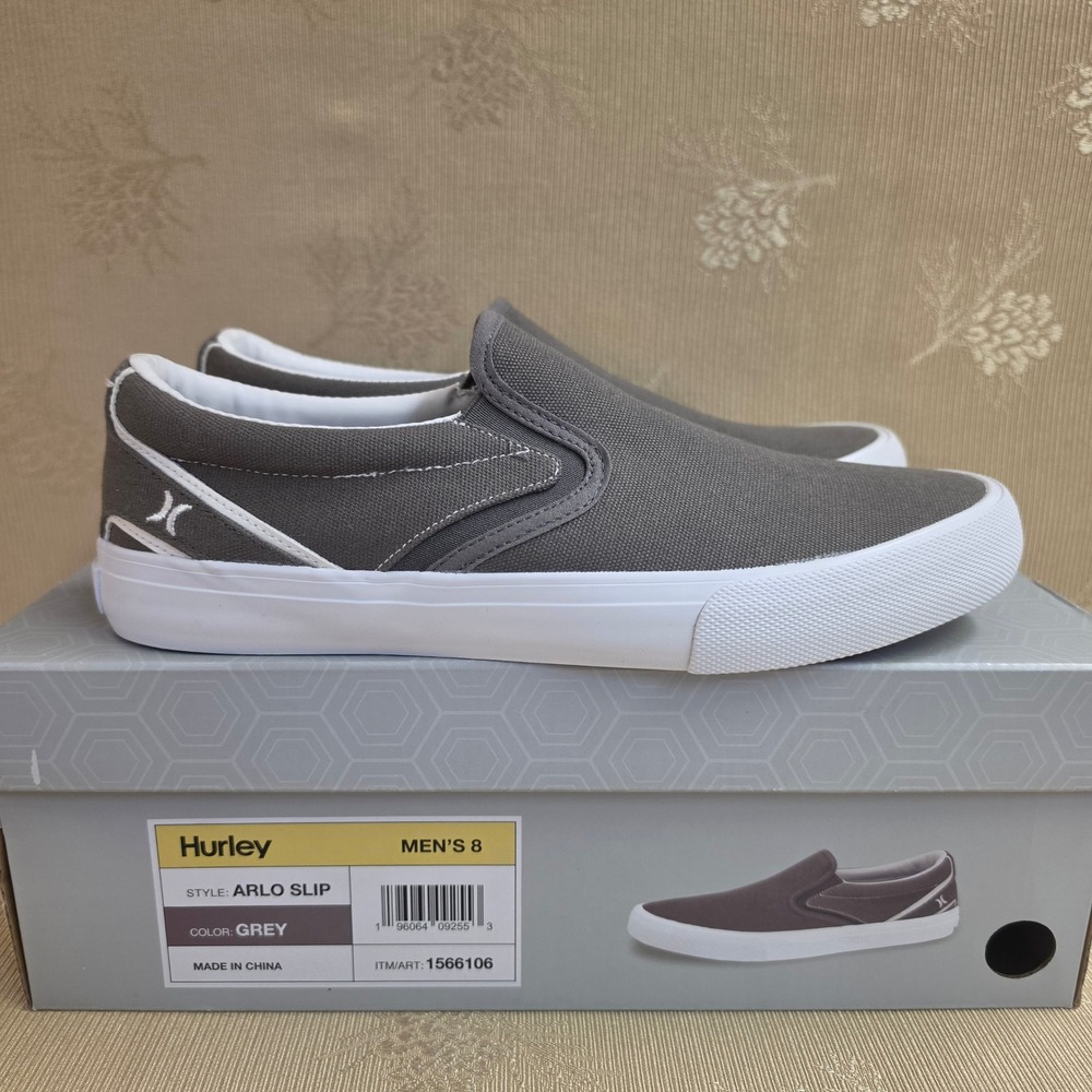 Hurley Arlo Slip Mens 8 Grey Canvas Low Top Casual Sneakers 1566106